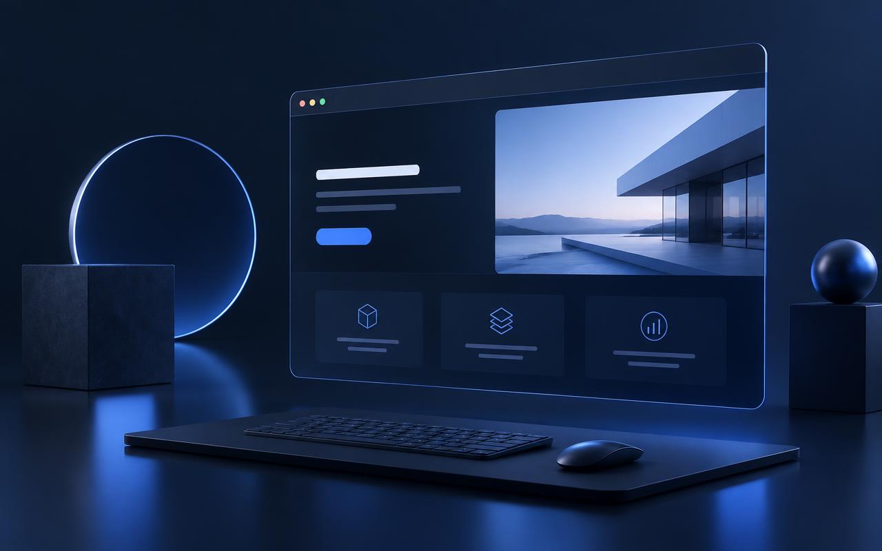 Website development package mockup showing a professional business site